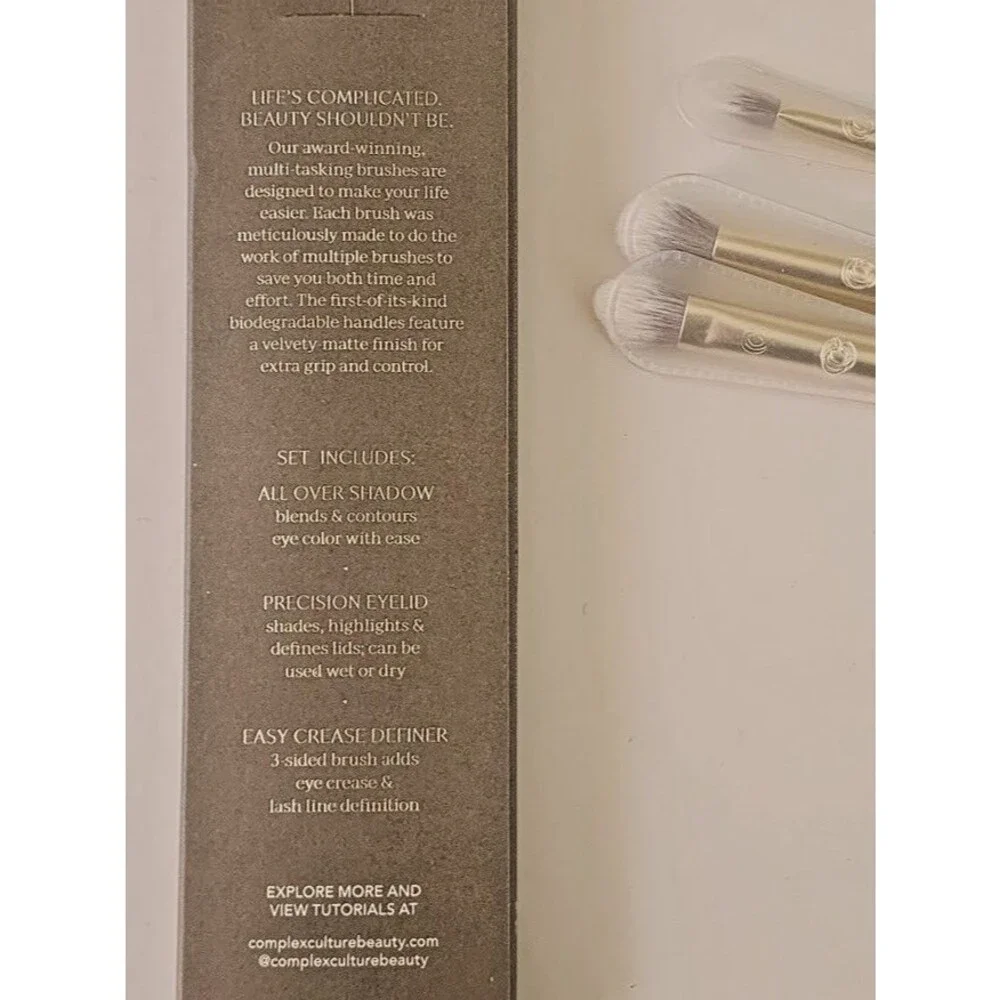 Complex Culture All Eyes Brush Trio Eye Shadow Brush Set Synthetic Vegan BNIB FS